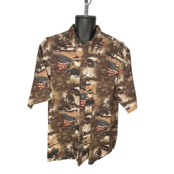 Red Head Mens XL Short Sleeve Shirt Helicopter Jeep US Flag Patriotic - Picture 1 of 8